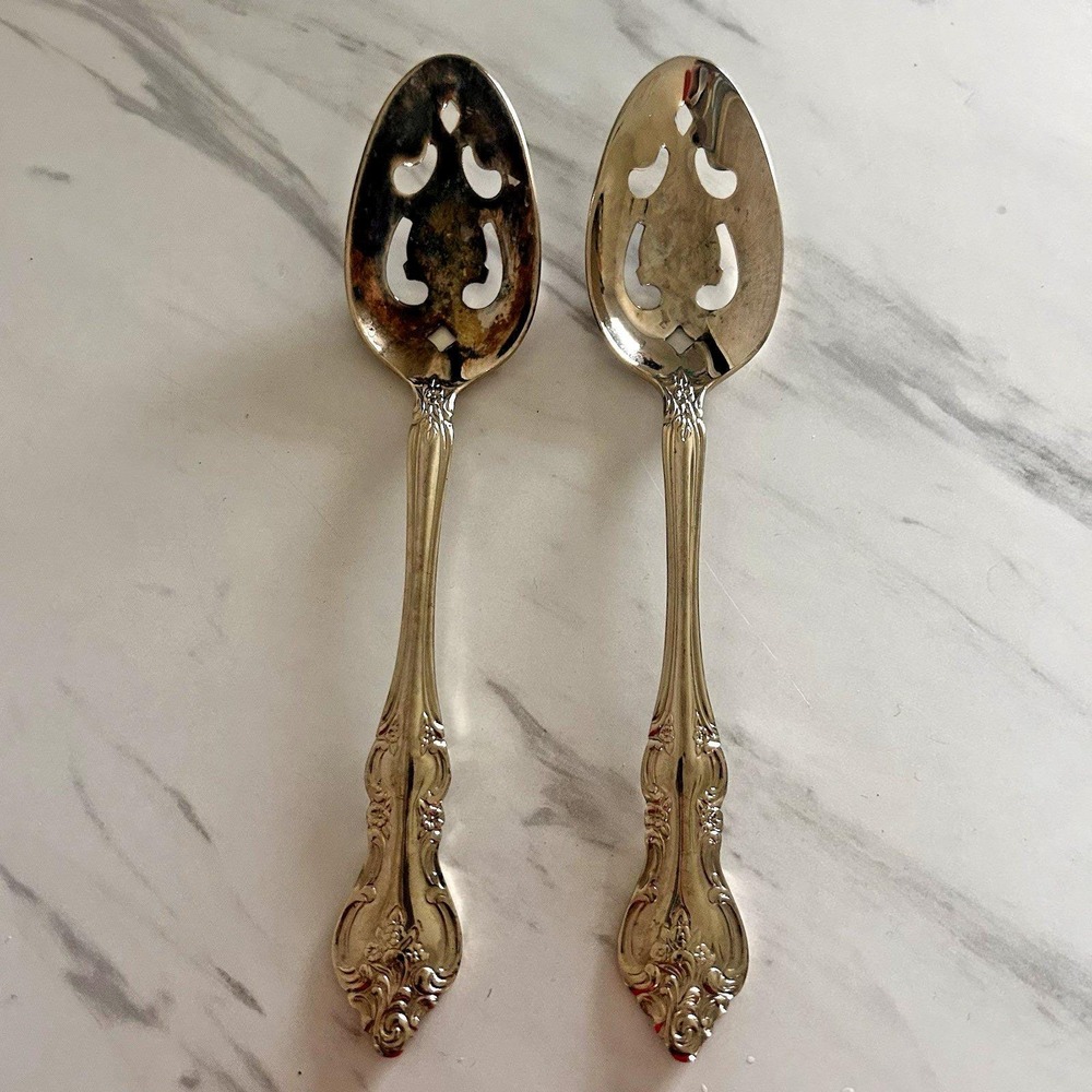 RSVP TG Indonesia Flatware Lot of 2 Serving Spoons Slotted Stainless Steel HHH